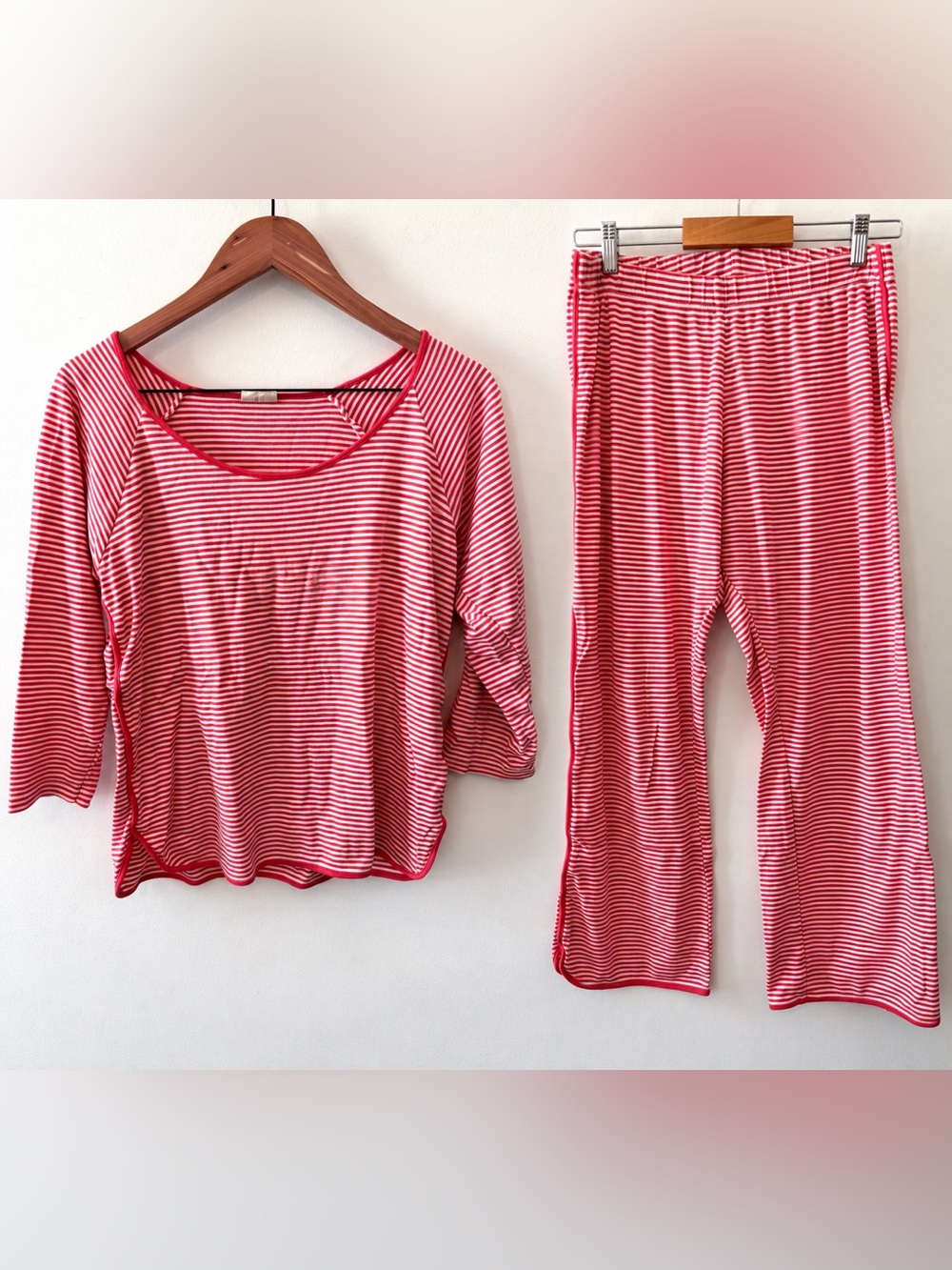 LAKE Pajamas Classic Red Ticking Stripe Pima Cotton Pajama Set M